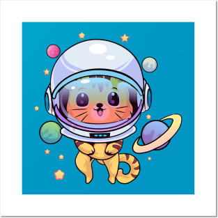 Kawaii Cat Astronaut Space Posters and Art